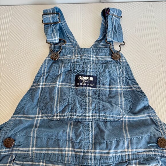 OshKosh B’gosh Blue Plaid Short Overalls 24M - Picture 3 of 10